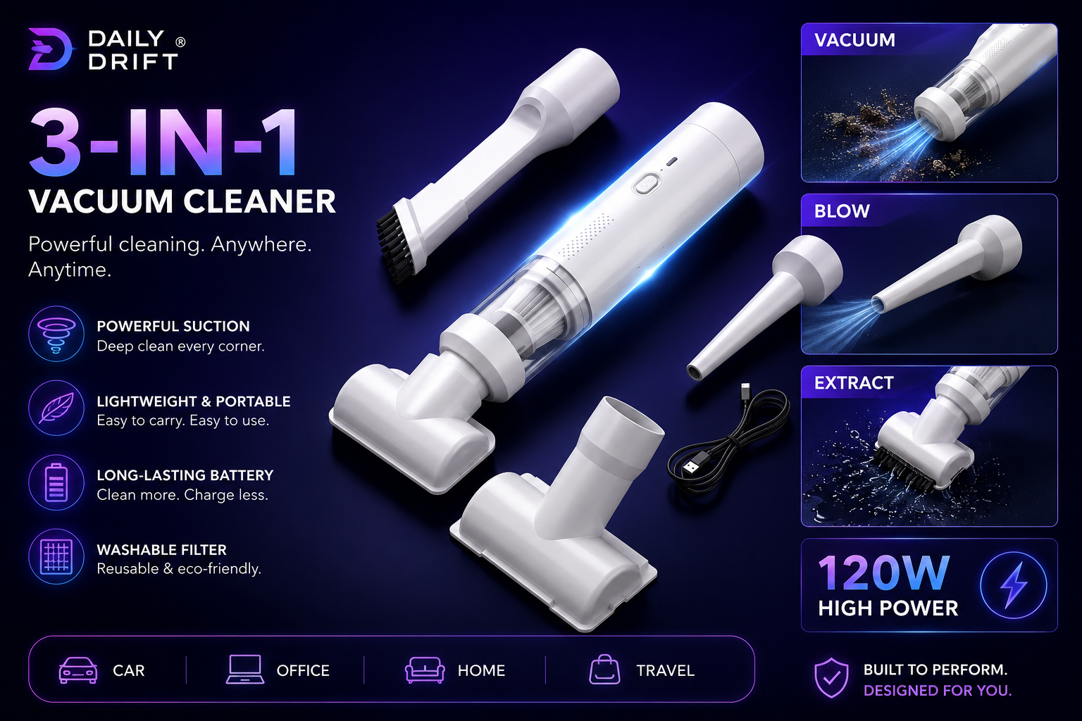 Lightweight Handheld Car Vacuum Cleaner™